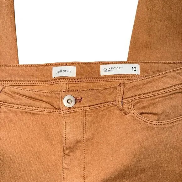 J Jill Denim Authentic Fit Slim Ankle Jeans Brown Straight Leg Women's Size 10 R - Picture 5 of 6